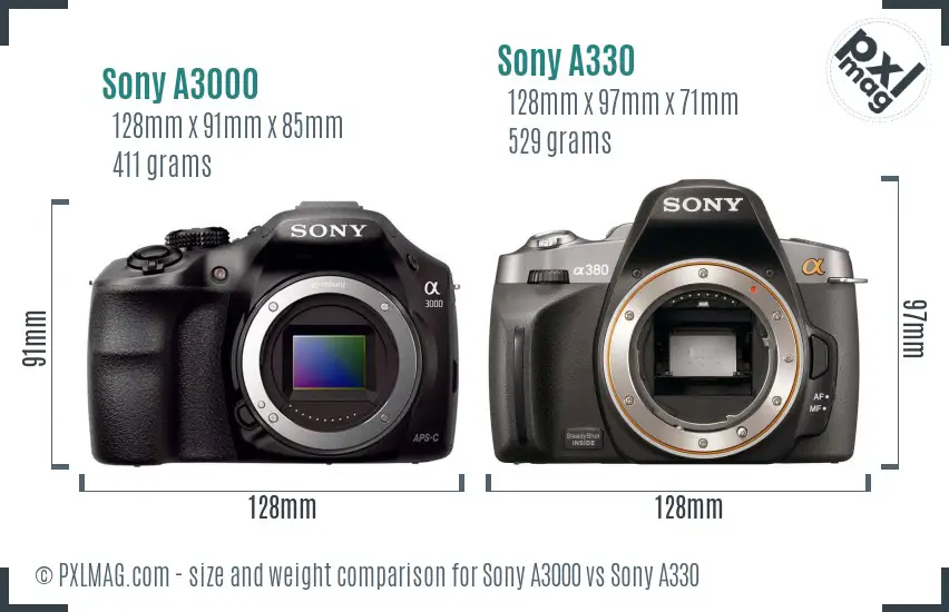 Sony A3000 vs Sony A330 size comparison