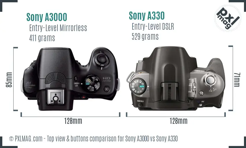 Sony A3000 vs Sony A330 top view buttons comparison