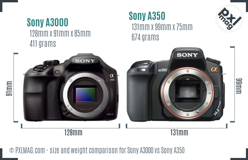 Sony A3000 vs Sony A350 size comparison