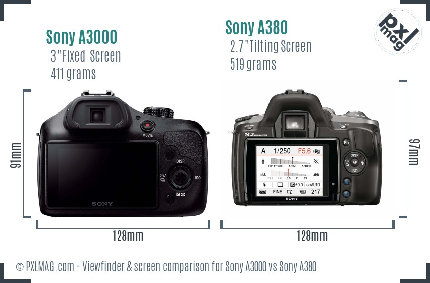 Sony A3000 vs Sony A380 Screen and Viewfinder comparison