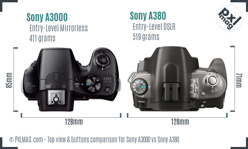 Sony A3000 vs Sony A380 top view buttons comparison