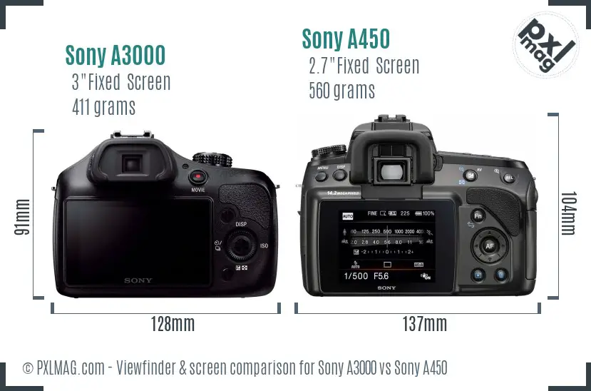 Sony A3000 vs Sony A450 Screen and Viewfinder comparison