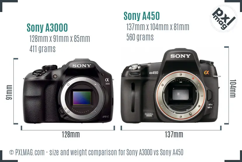 Sony A3000 vs Sony A450 size comparison