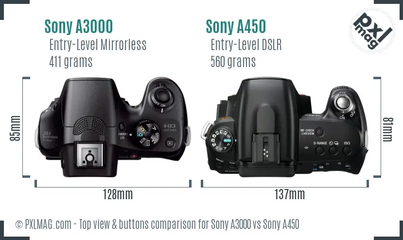 Sony A3000 vs Sony A450 top view buttons comparison