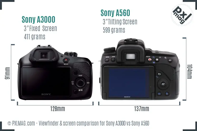 Sony A3000 vs Sony A560 Screen and Viewfinder comparison