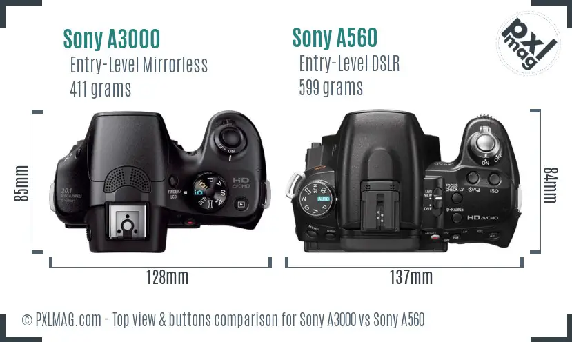 Sony A3000 vs Sony A560 top view buttons comparison