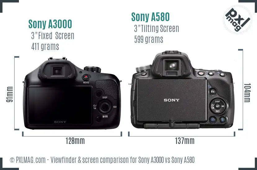 Sony A3000 vs Sony A580 Screen and Viewfinder comparison
