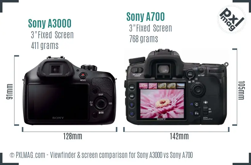 Sony A3000 vs Sony A700 Screen and Viewfinder comparison