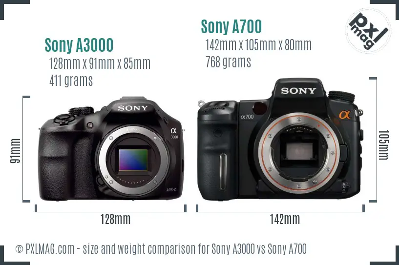 Sony A3000 vs Sony A700 size comparison