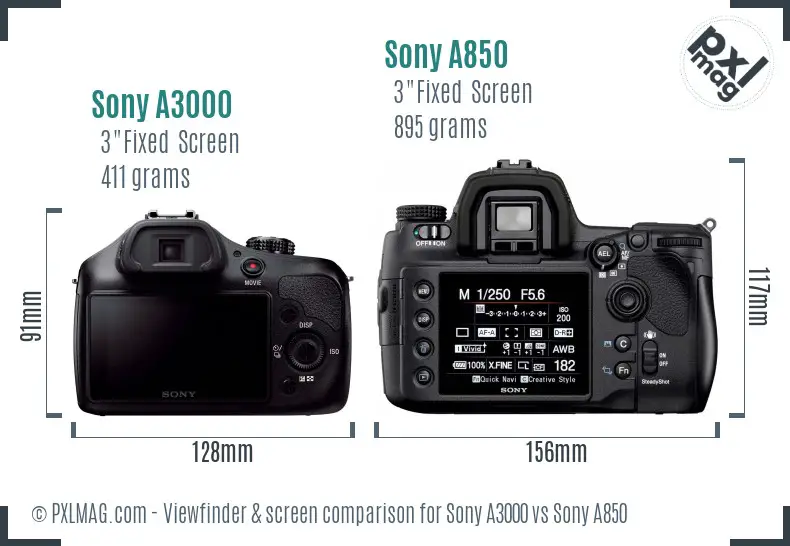 Sony A3000 vs Sony A850 Screen and Viewfinder comparison Sony A3000 vs Sony A850 Screen and Viewfinder comparison