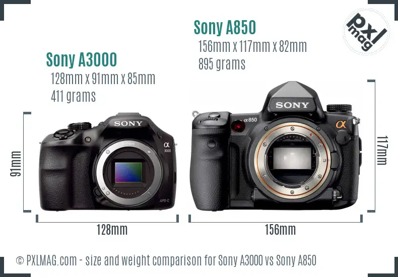 Sony A3000 vs Sony A850 size comparison Sony A3000 vs Sony A850 size comparison