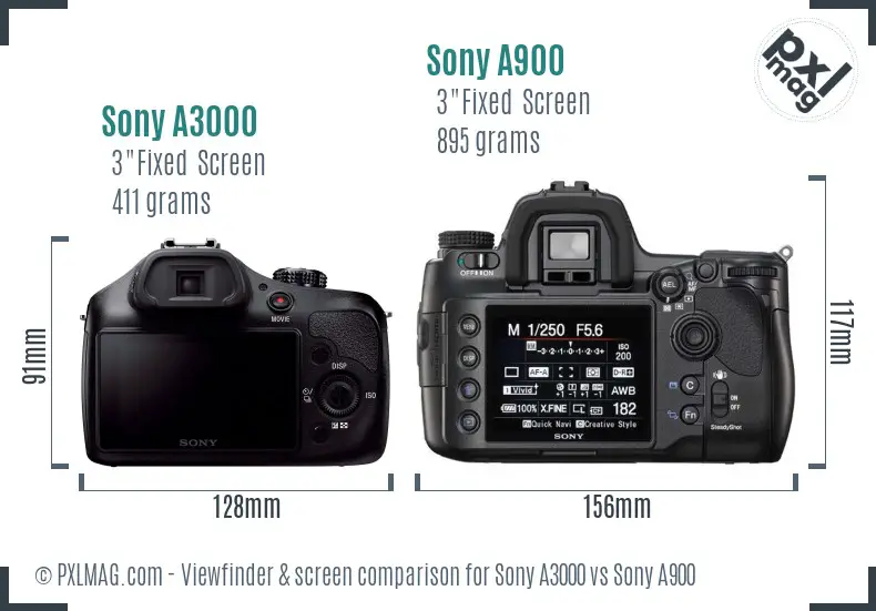 Sony A3000 vs Sony A900 Screen and Viewfinder comparison