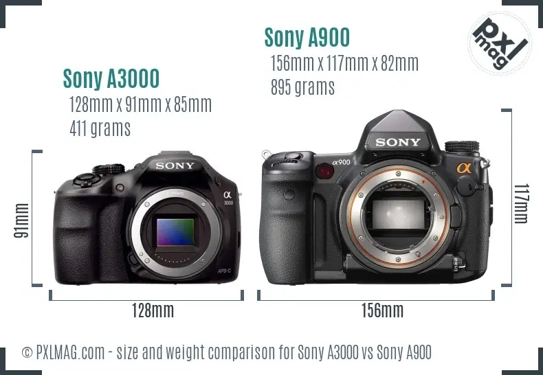 Sony A3000 vs Sony A900 size comparison