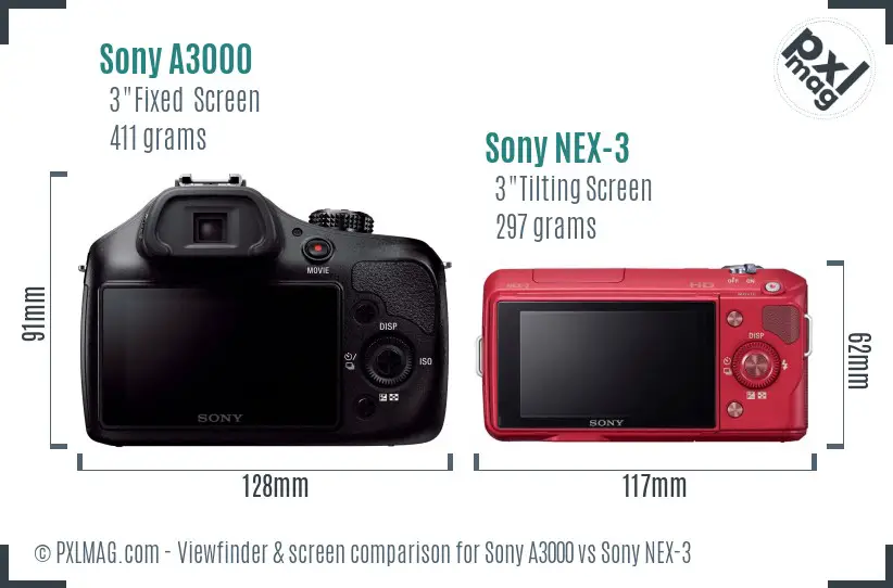 Sony A3000 vs Sony NEX-3 Screen and Viewfinder comparison