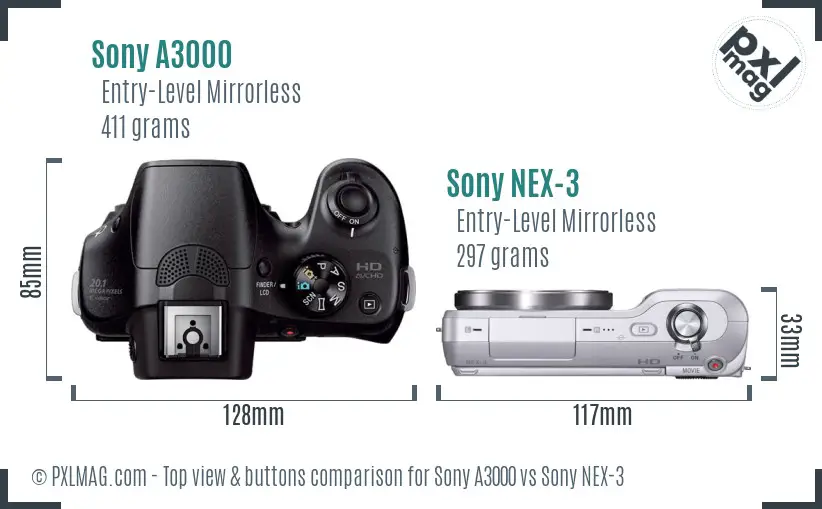 Sony A3000 vs Sony NEX-3 top view buttons comparison