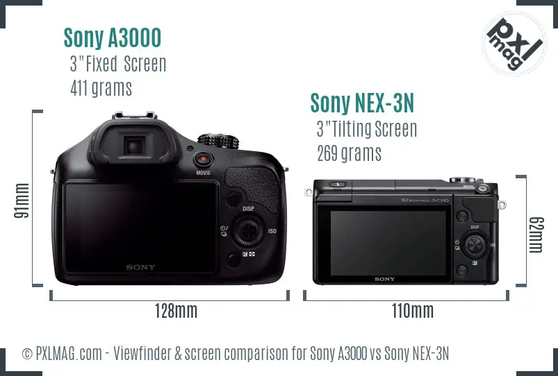 Sony A3000 vs Sony NEX-3N Screen and Viewfinder comparison