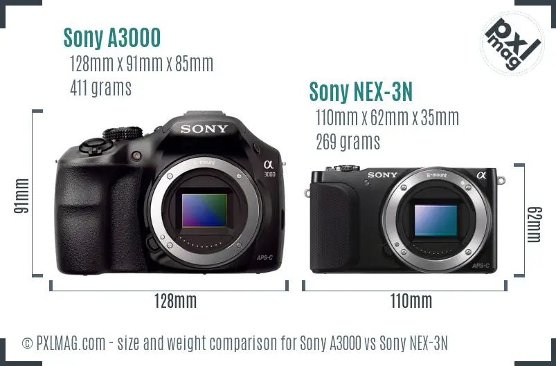 Sony A3000 vs Sony NEX-3N size comparison