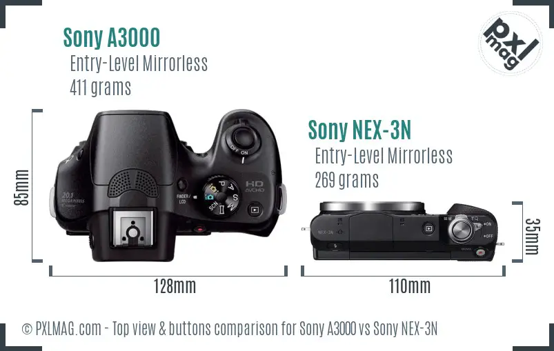 Sony A3000 vs Sony NEX-3N top view buttons comparison