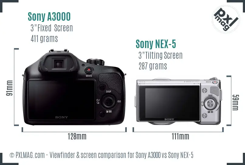 Sony A3000 vs Sony NEX-5 Screen and Viewfinder comparison