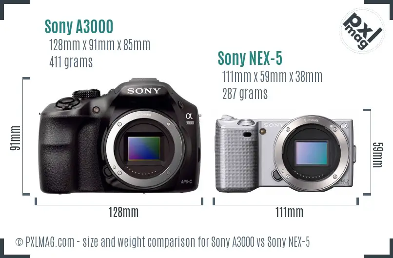 Sony A3000 vs Sony NEX-5 size comparison