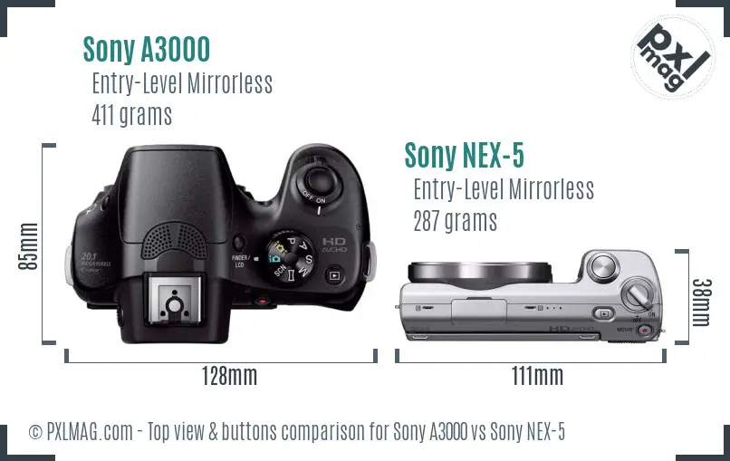 Sony A3000 vs Sony NEX-5 top view buttons comparison