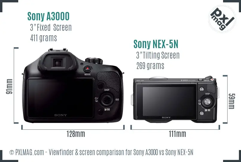 Sony A3000 vs Sony NEX-5N Screen and Viewfinder comparison