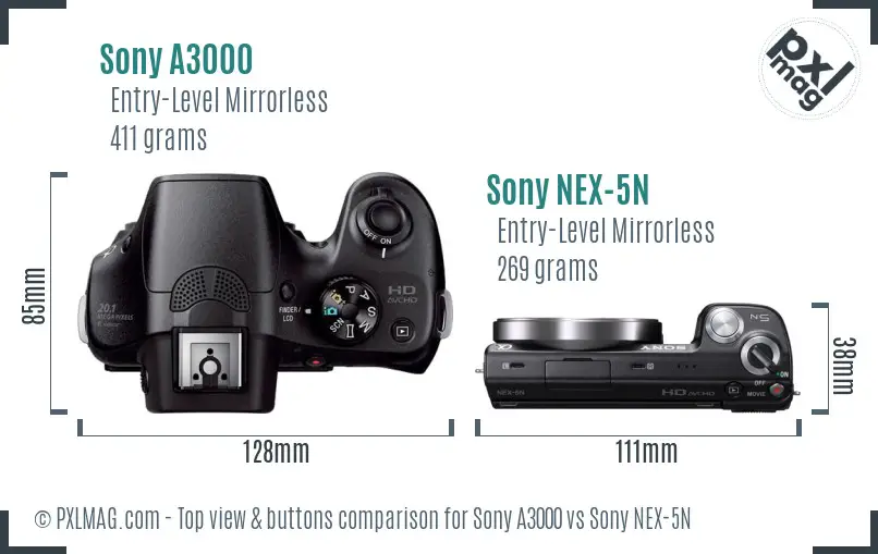 Sony A3000 vs Sony NEX-5N top view buttons comparison