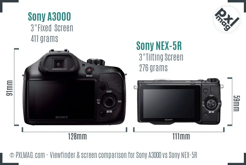 Sony A3000 vs Sony NEX-5R Screen and Viewfinder comparison