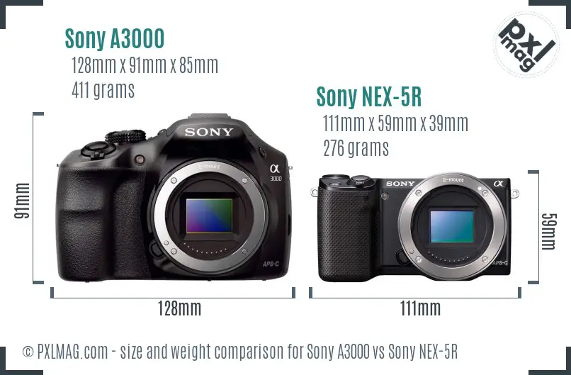 Sony A3000 vs Sony NEX-5R size comparison