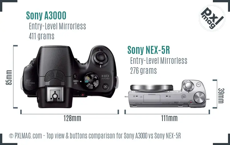 Sony A3000 vs Sony NEX-5R top view buttons comparison