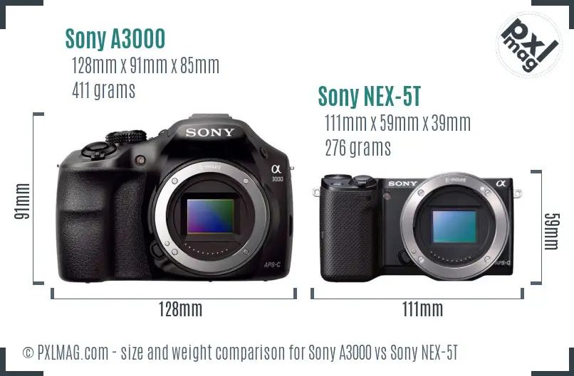 Sony A3000 vs Sony NEX-5T size comparison