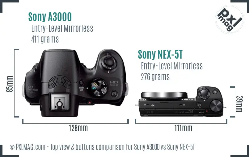 Sony A3000 vs Sony NEX-5T top view buttons comparison