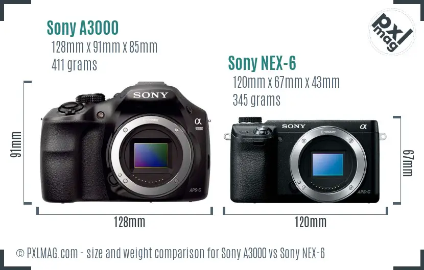 Sony A3000 vs Sony NEX-6 size comparison