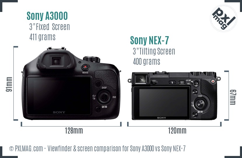 Sony A3000 vs Sony NEX-7 Screen and Viewfinder comparison