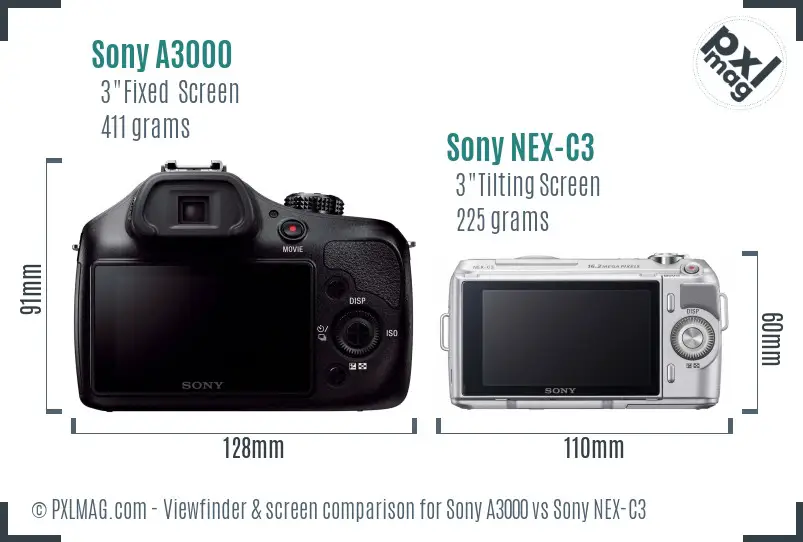 Sony A3000 vs Sony NEX-C3 Screen and Viewfinder comparison