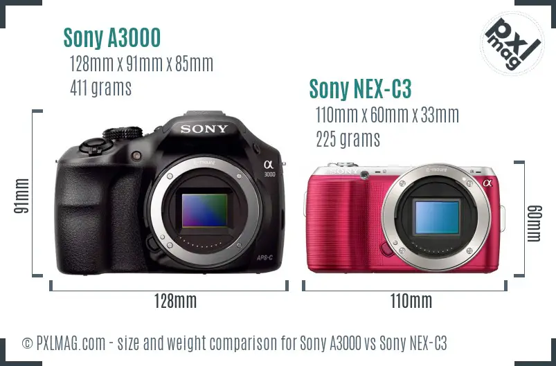 Sony A3000 vs Sony NEX-C3 size comparison