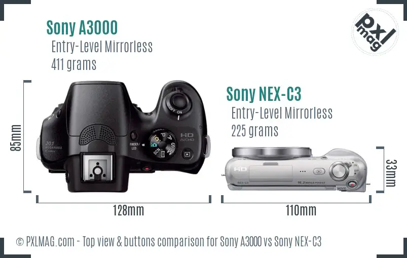Sony A3000 vs Sony NEX-C3 top view buttons comparison