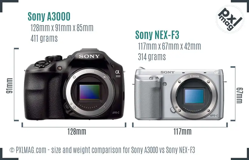 Sony A3000 vs Sony NEX-F3 size comparison