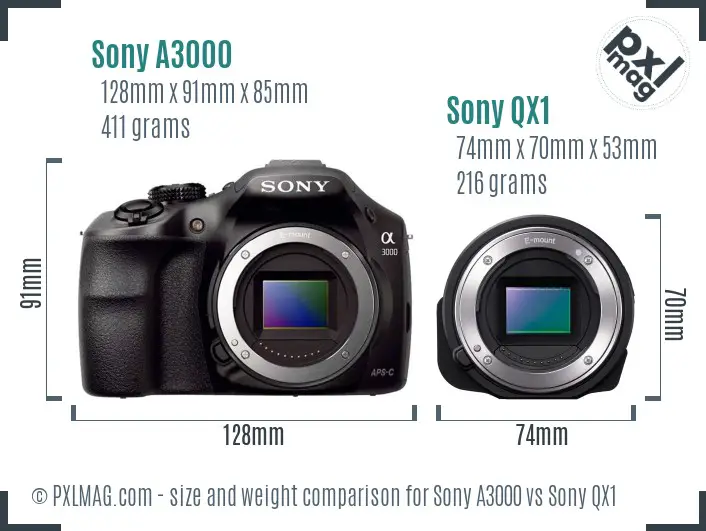 Sony A3000 vs Sony QX1 size comparison Sony A3000 vs Sony QX1 size comparison
