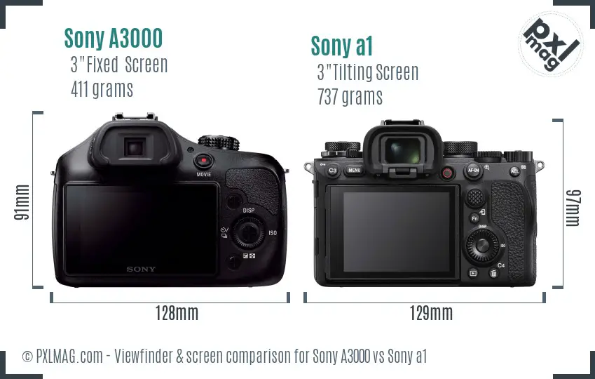 Sony A3000 vs Sony a1 Screen and Viewfinder comparison