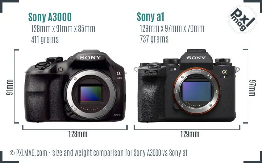 Sony A3000 vs Sony a1 size comparison