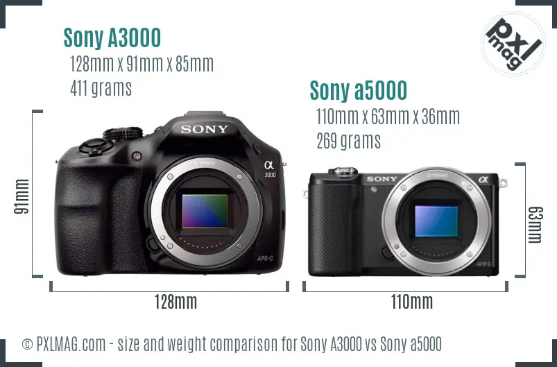 Sony A3000 vs Sony a5000 size comparison