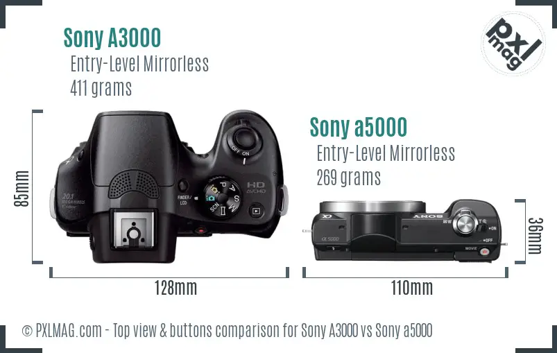 Sony A3000 vs Sony a5000 top view buttons comparison