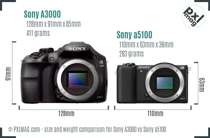 Sony A3000 vs Sony a5100 size comparison