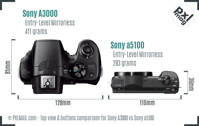 Sony A3000 vs Sony a5100 top view buttons comparison