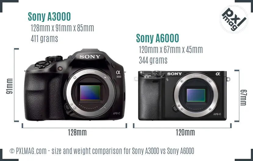 Sony A3000 vs Sony A6000 size comparison