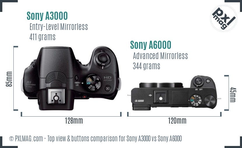 Sony A3000 vs Sony A6000 top view buttons comparison