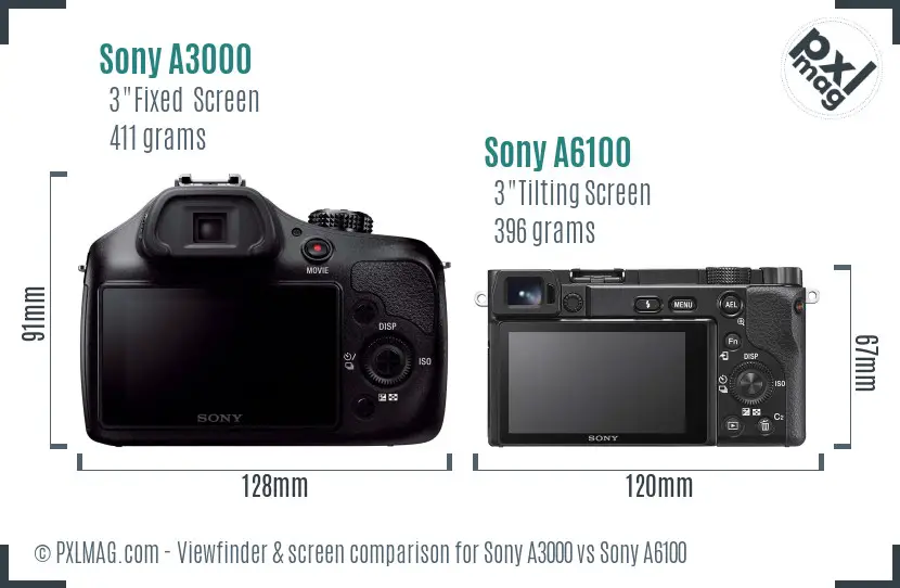 Sony A3000 vs Sony A6100 Screen and Viewfinder comparison