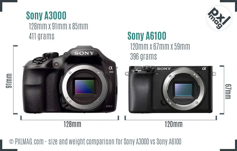 Sony A3000 vs Sony A6100 size comparison