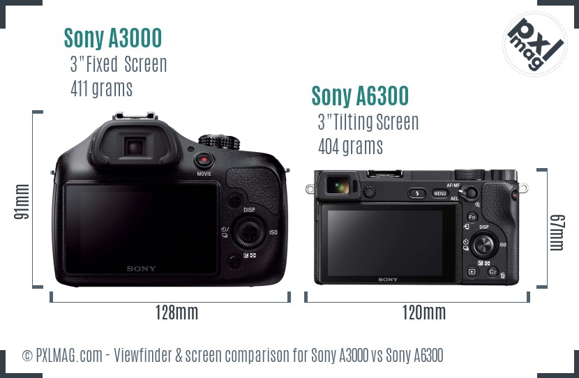 Sony A3000 vs Sony A6300 Screen and Viewfinder comparison